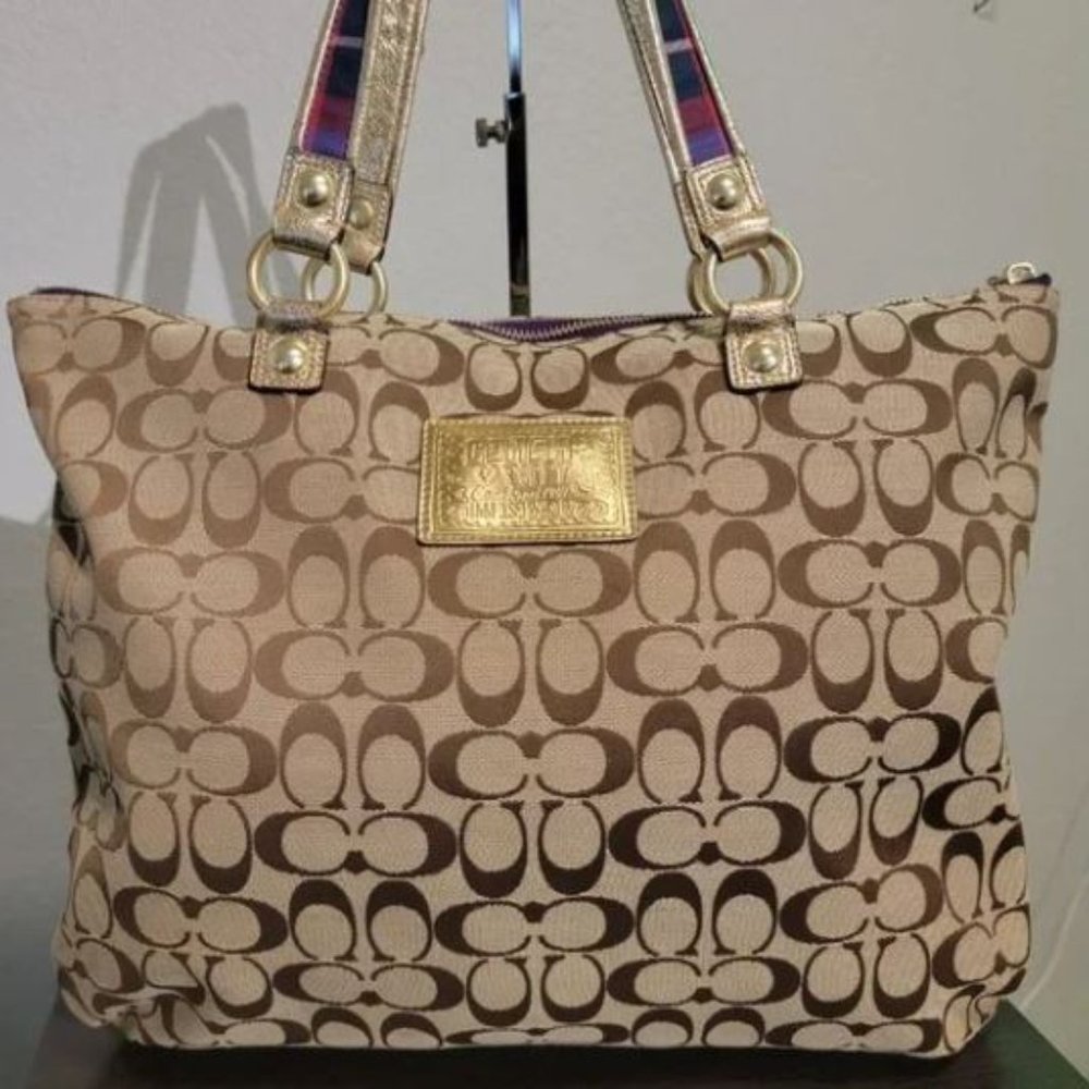 Coach Poppy Tartan Plaid Applique Glam Bag - Picture 3 of 12
